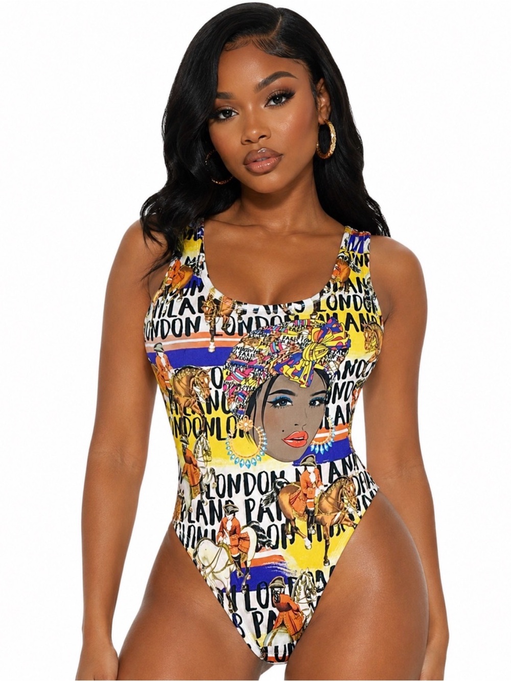 Rainbow Multicolor Graphic Yellow One-Piece Swimsuit